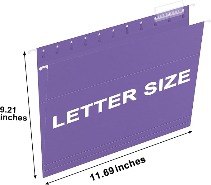 HERKKA Hanging File Folders, 30 Pack Reinforced Letter Size Hanging Folders, Designed for Bulky Files, Filing Cabinet, 1/5-Cut Adjustable Tabs (Purple)