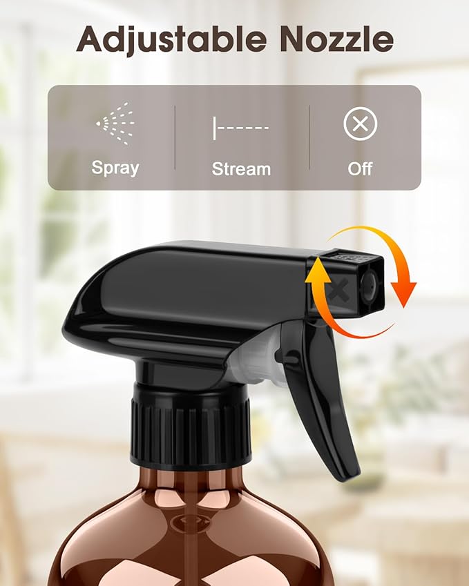 Glass Spray Bottle with Silicone Sleeve Protection, Amber Glass Spray Bottle Set for Window Cleaner Aromatherapy Facial Hydration Watering Flowers Hair Care 2 Pack/16 oz (Black & Grey, 16 oz)