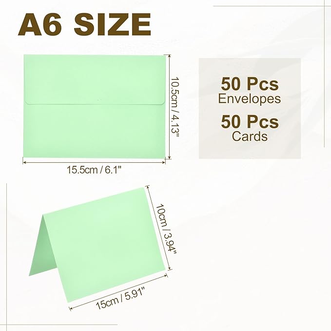 PATIKIL 50Pack Light Green 4x6 Blank Cards and Envelopes, Self Seal A6 Envelopes with Folded Cardstock Small for Greeting Cards Wedding Greeting Birthday Invitations Letter Mailing