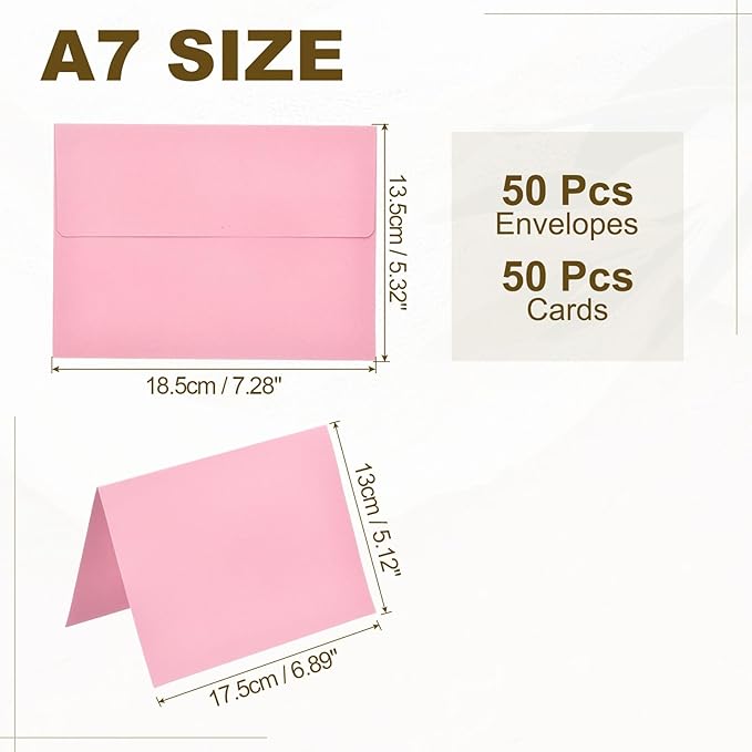 PATIKIL 50Pack Pink 5x7 Blank Cards and Envelopes, Self Seal A7 Envelopes with Folded Cardstock Small for Greeting Cards Wedding Greeting Birthday Invitations Letter Mailing