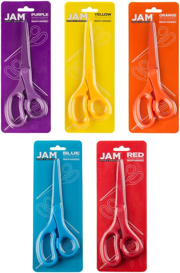 JAM PAPER Multi-Purpose Precision Scissors Set - 8 Inch - Rainbow Assortment - Ergonomic Handle & Stainless Steel Blades - 5/Pack