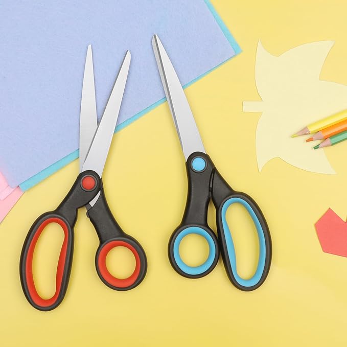 Left-Handed Scissors, 8-Inch Left-Handed Scissors with Soft Grip for Home, School, Office, Sewing Fabric, Red/Blue, Pack of 2