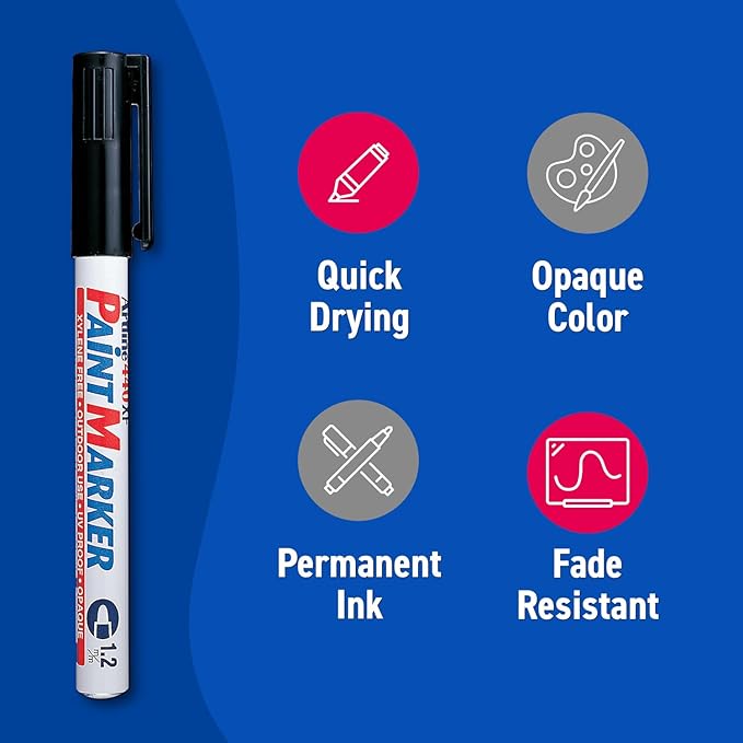 Artline 440XF Paint Markers for Wood, Plastic, and Canvas, Waterproof Marker for Indoor/Outdoor Applications, Opaque Coloring Markers with 1.2mm Bullet Tip - Black, 12 Pack