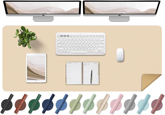 BLESWIN Large Desk Pad, 47.2'' x 23.6'', Office Desk Mat, Computer Mat for Desk, Leather Desk Pad Protector, Sewing Desk Blotter, Desktop Writing Pad for Office/Home/Decor Apricot