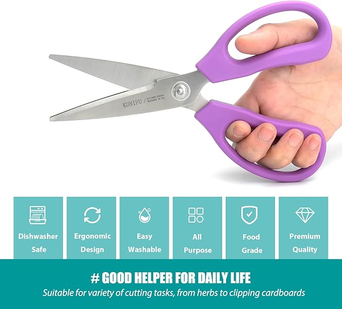 KUNIFU Kitchen Scissors, All Purpose Kitchen Shears, Heavy Duty Come Apart Scissors Gadgets Utensils - Purple