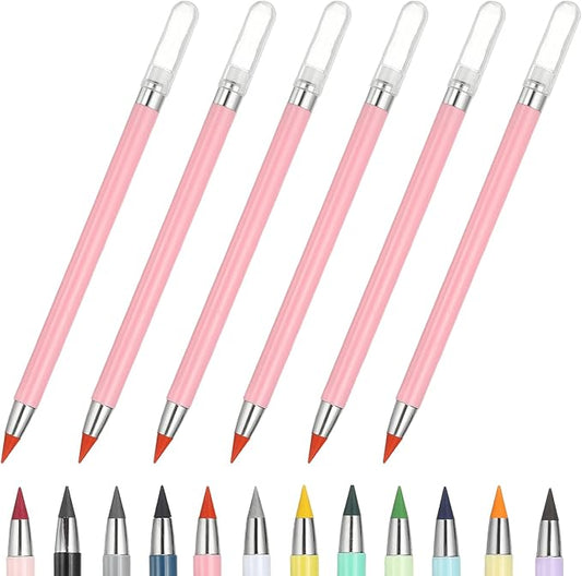 PATIKIL Forever Pencil, 6 Pcs Mechanical Sharpened Cute Metal Pencils Set for Coloring Book Sketch Drawing Writing Art Beginner, Pink