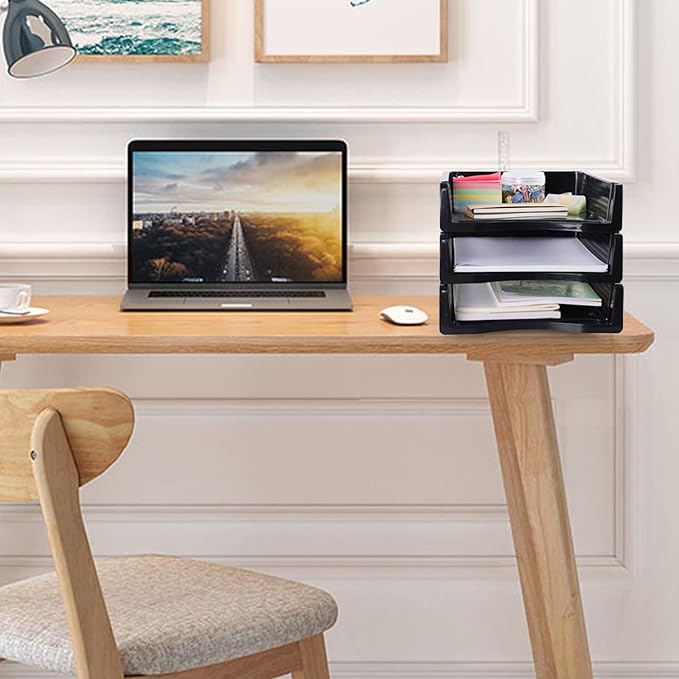 Ramddy 6 Packs Stackable A4 Paper Tray, Plastic Desk Organizer Basket Tray, Black