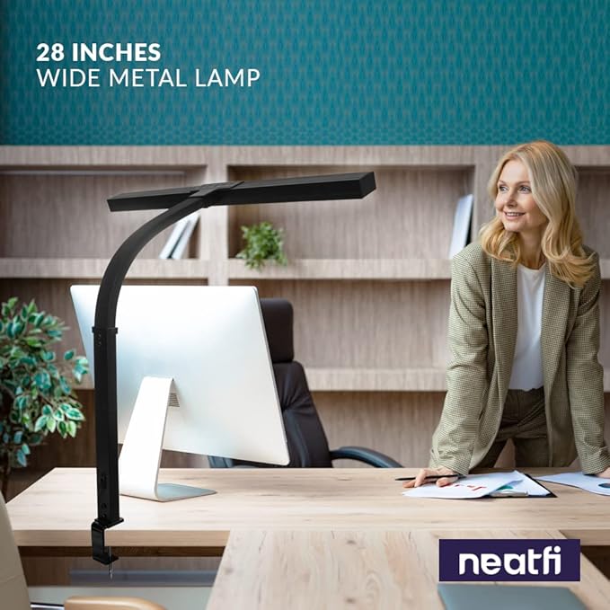 Neatfi (New Model) Flex Desk Lamp with Clamp, Dimmable, 3,000 Lumens 30W LED Monitor Light, 3000K-6500K Correlated Color Temperature, 5 Brightness Levels & 5 Light Modes (28 Inches, Black)