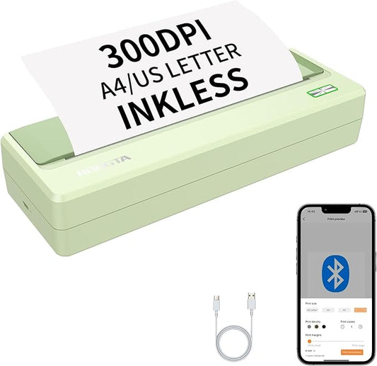 Rongta Portable Printer Wireless for Travel,300Dpi Bluetooth Inkless Thermal Small Printer for Office/School/Home Use,Compatible with Android,iOS & Laptop,Support 8.5" X 11" US Letter
