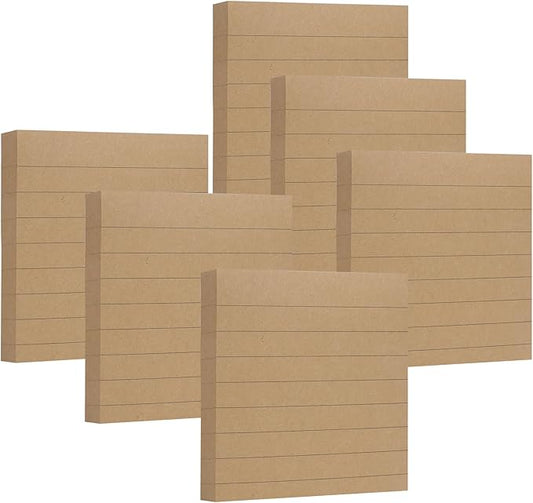 NatureTouch Sticky Notes 6 Packs, 3 x 3 Inches Adhesive Self-Stick Notes in Eye Protection Paper, Multiple Designs of Memo Pads for Reminders, Office, Home, School, Meeting, 80 Sheets/Pad，Kraft，Line