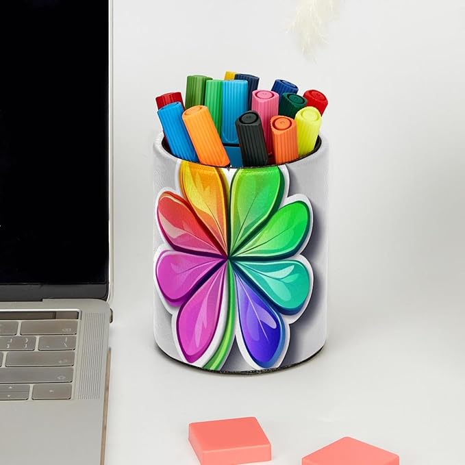 Rainbow Clover (1) Pencil Holder, Pencil Cup for Desk, Makeup Brush Holder Cup for Kids Desk Organizer for Office, Classroom, Home