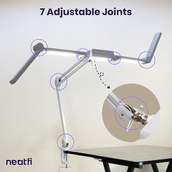 Neatfi (New Model) 3,000 Lumens LED Desk Lamp, Dimmable, 360 SMD LEDs, 30W, CRI 95, Adjustable Light Modes, Task Lamps for Home Office, Study Lamp, Desk Light Bar (CCT with Clamp, White, 44 Inches)