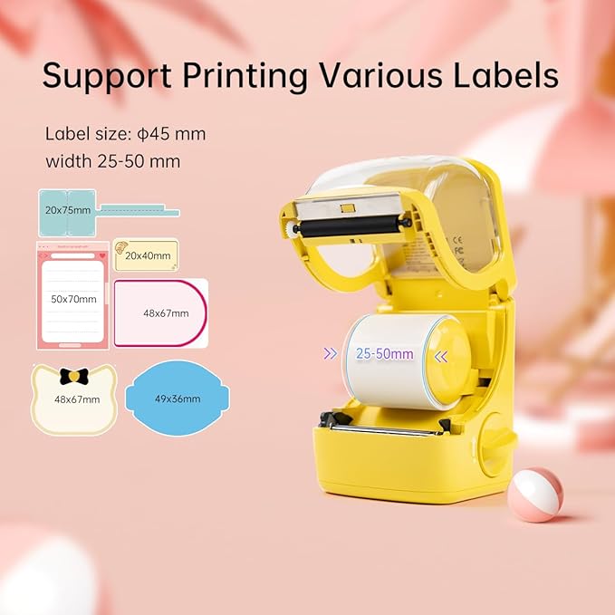 NEW1 Label Printer 2 Inch Portable Inkless Bluetooth Label Maker for Small Business, Home, School, Sticker Printer for Address, Logo, Barcode, Clothing, with Automatic Label Recognition（Yellow）