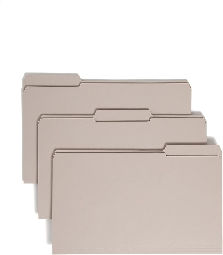 Smead File Folder, Reinforced 1/3-Cut Tab, Legal Size, Gray, 100 per Box (17334)