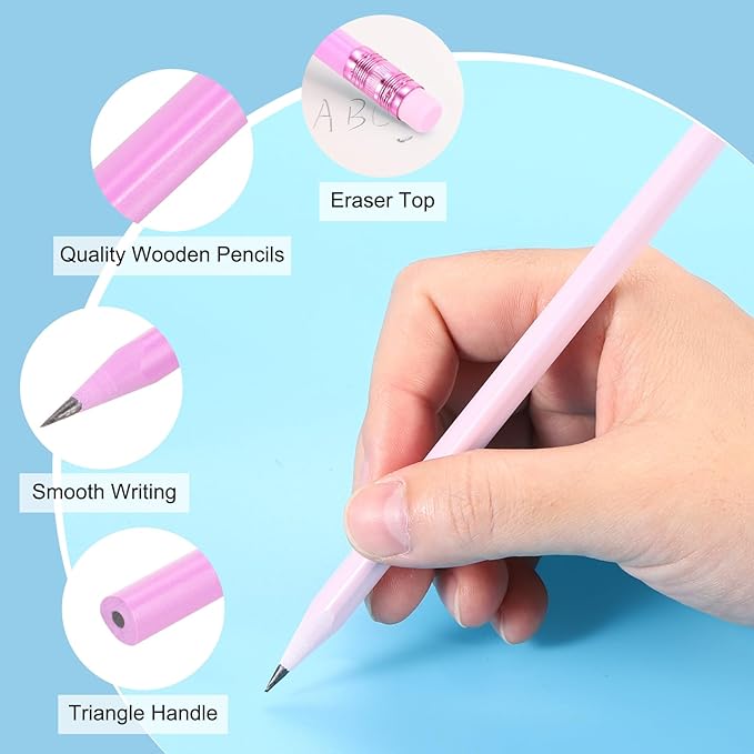 PATIKIL Round Pencils, 24 Pcs Triangle HB Graphite Pencil Wooden Pencils with Eraser for Classroom Office Writing Drawing Supplies, Red