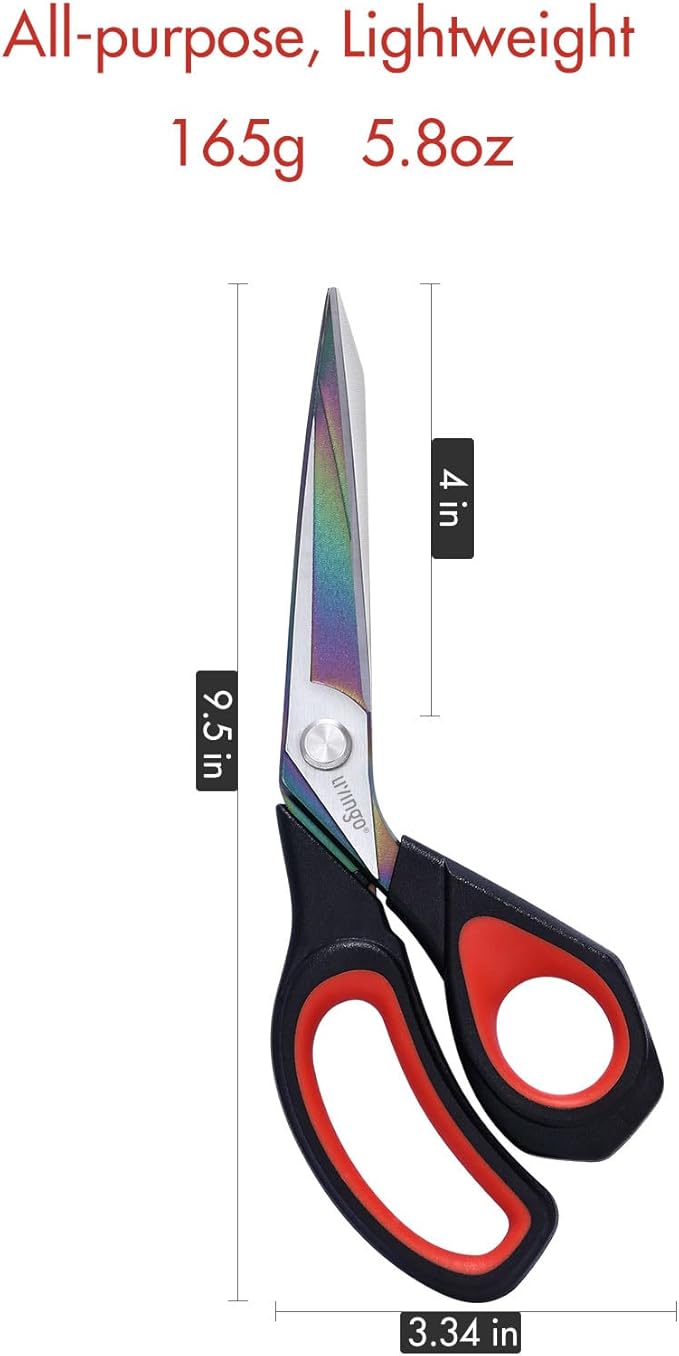 LIVINGO Fabric Scissors Heavy Duty - 9.5 Inches Professional Titanium Coated Forged Stainless Steel Sharp Bent Shears for Sewing Crafting Cutting Cloth, Felt, Leather, Paper