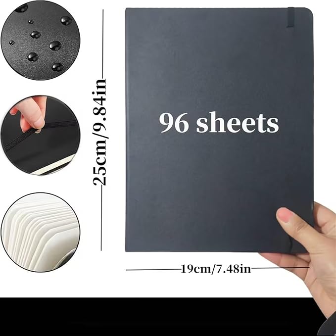 XIUSHE 4 Pack Black Hardcover Spiral Notebook Spiral Journals for Women 192Pages,9.84x7.48Inches,100gsm Paper,Cute College Ruled Notebook, Back Pocket,Office Supplies (CS-style)