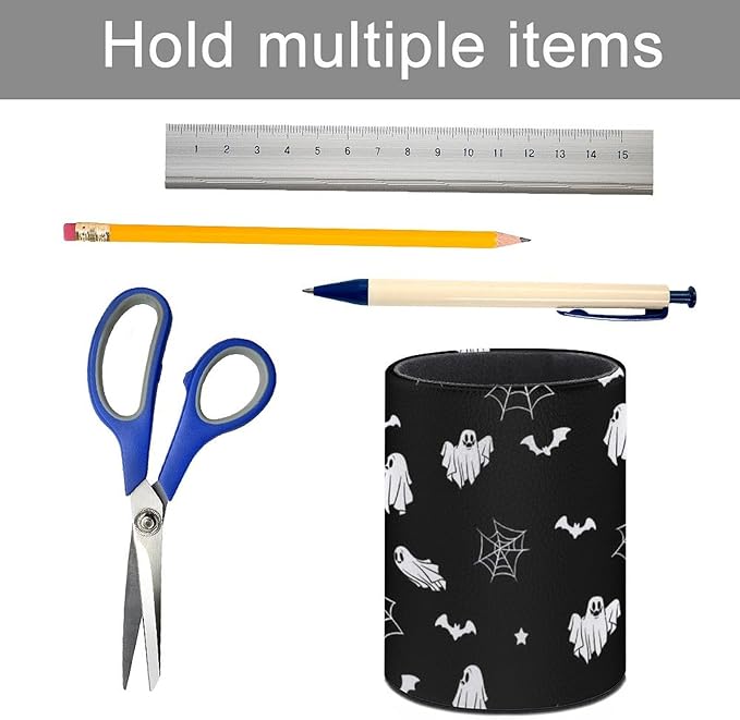 Halloween Spider Web Ghost Pen Holder Pencil Organizer Cute Pencil Cup Desk Decor Makeup Brush Holder PU Multifunctional Office Suppliesfor Home Classroom School