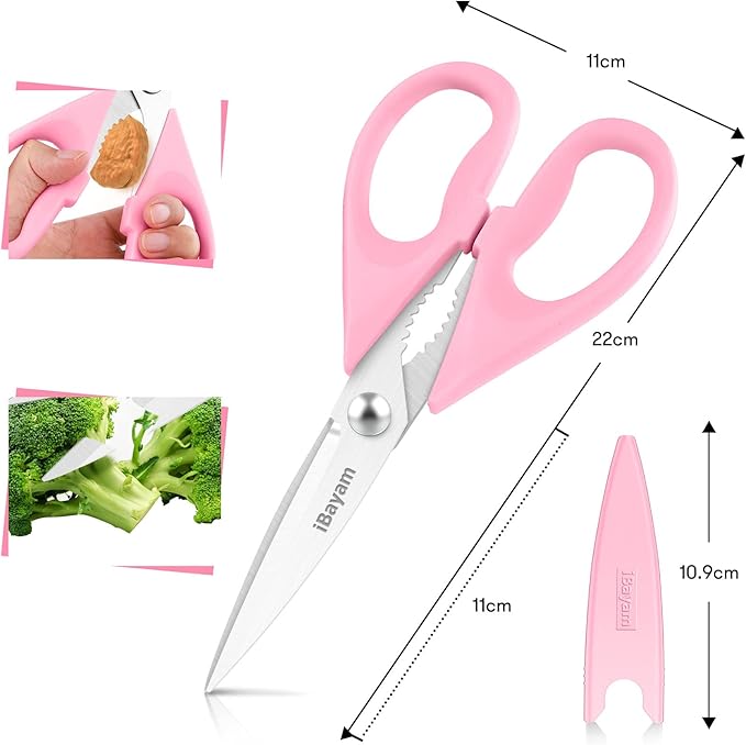 Gifts for Women, Mom, Wife, Her - Couple, Happy Birthday, Wedding Gifts, Christmas Day, Housewarming Gifts, iBayam Kitchen Scissors Heavy Duty Meat Poultry Shears Dishwasher Safe, Pink Stuff