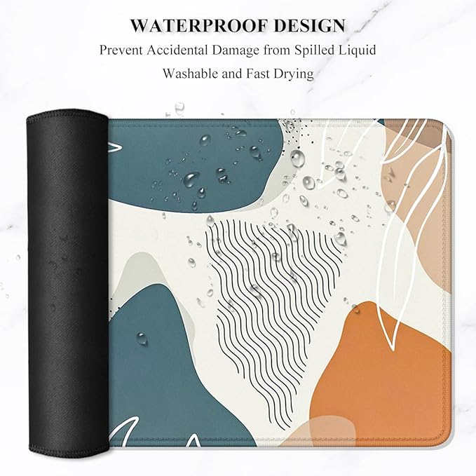 Auhoahsil Large Mouse Pad, XXL Desk Pad, Extened 35" x 15", Non-Slip Rubber Base, Stitched Edges, Superior Surface, Waterproof Keyboard Mat, Large Mousepad for Gamer, Office & Home, Desert Leaves