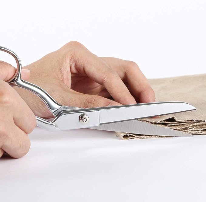 LIVINGO 8" Professional Heavy Duty Tailor Fabric Scissors, Dressmaker Sewing Classic Stainless Steel Ultra Sharp Forged Shears, Bent A-silver