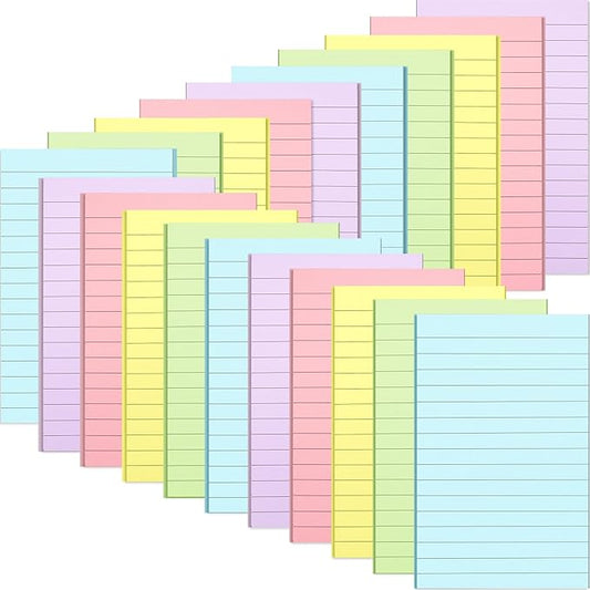 Thenshop 20 Pieces Lined Sticky Notes 4x6 Pastel Ruled Post Stickies Sticky Note Pads Memo Pads for Home Office Supplies, 50 Sheets/Pad(Mixed Colors)