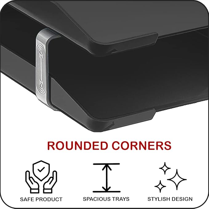 Acrimet Traditional 4 Tier Letter Tray, Front Load Design, A4 Letter Size, Desktop Organizer (Plastic) (Black Color)