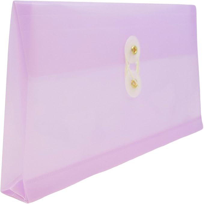 JAM PAPER #10 Plastic Envelopes with Button & String Tie Closure - 4 1/8" x 9 1/2" - Lilac Purple - 12/Pack