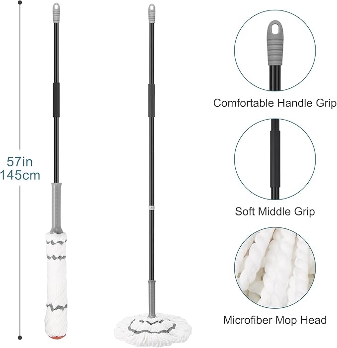 KeFanta Self-Wringing Twist Mops for Floor Cleaning, Microfiber Floor mop with 57 " Long Handle, Cotton Wet Mop for Hardwood Tile Kitchen Bathroom Patio Garage Commercial Household Clean