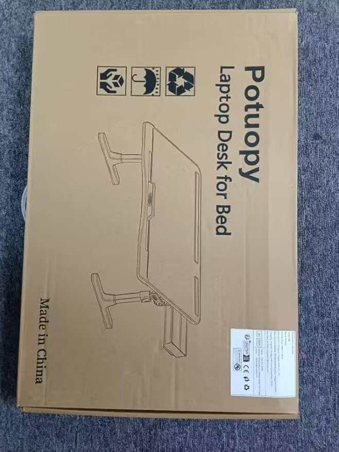 Laptop Bed Table, Potuopy Adjustable Leather Computer Lap Desk, Wide X-Large Folding Bed Desk Tray with Drawer on Couch Floor Bed for Writing Eating Drawing Working, Black