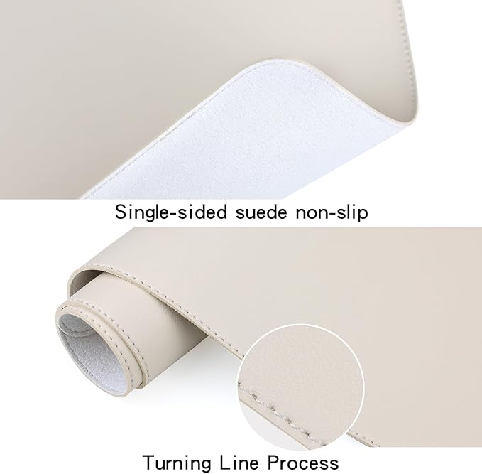 Beige Desk Mat, 47.2" x 17" PU Leather Large Mouse Pad, Non-Slip Office Desk Pad, Computer Desk Pads