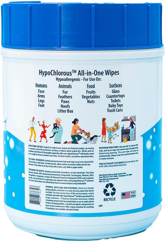 Hypochlorous Acid Wipes – 100 Count Unscented, Non-Toxic Cleaner for Skin, Baby, Pet, Home & Gym – Bleach-Free