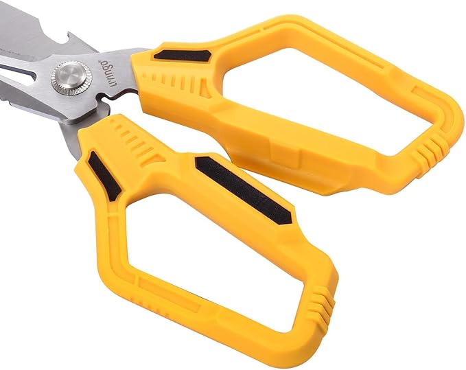 LIVINGO Heavy Duty Scissors All Purpose - 7.87" Sharp Utility Shears Multi-function Blades with Protective Cover for Industrial, Home Repair and Outdoor Cutting Cable, Rope, Plastic, Leather, and Wire