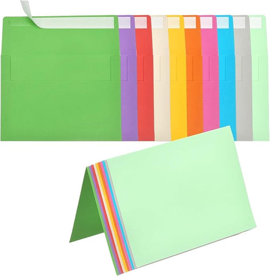 PATIKIL 50Pack 10 Assorted Colors 4x6 Blank Cards and Envelopes, Self Seal A6 Envelopes with Folded Cardstock Small for Greeting Cards Wedding Greeting Birthday Invitations Letter Mailing