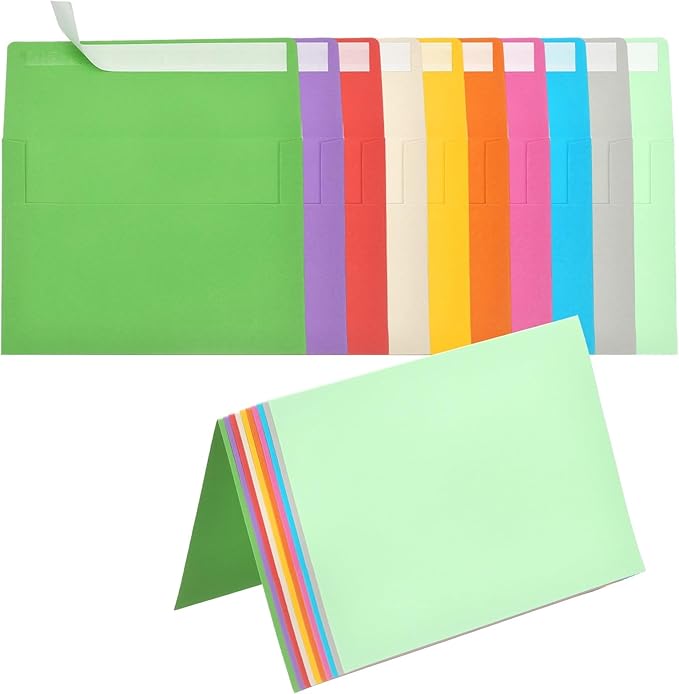 PATIKIL 50Pack 10 Assorted Colors 5x7 Blank Cards and Envelopes, Self Seal A7 Envelopes with Folded Cardstock Small for Greeting Cards Wedding Greeting Birthday Invitations Letter Mailing