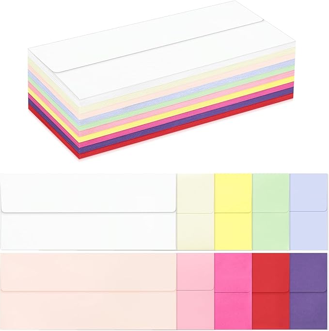 100 Pack #10 Colored Envelopes Letter Size, Colorful Business Envelopes Self Seal for Business, Invoices, Letter Mailing, Office Checks, 4 1/8 x 9 1/2 Inches