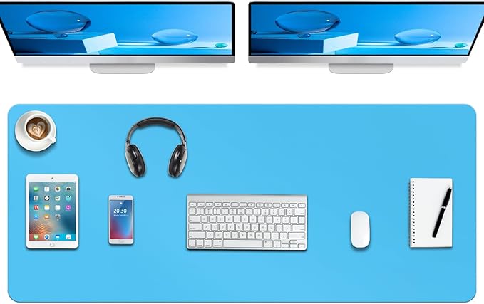 Boutilon Leather Desk Pad Protector,Non-Slip Mouse Pad,Laptop Desk Pad,Office Mouse Mat,Waterproof Leather Desk Blotter,Desk Writing Pad for Office and Home (XXXL-Blue,47"x 24")