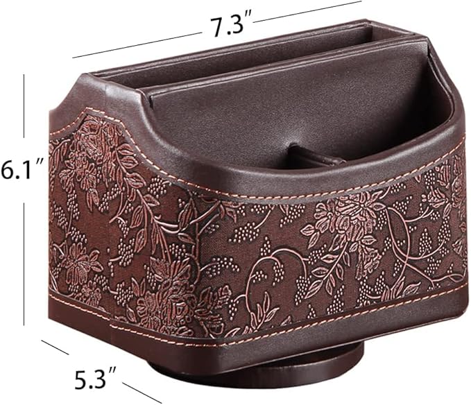 PU Leather Remote Control Organizer with 360° Spinning Design,Desk Organizer for TV Remote,Phone,Pen,Glasse,Mail,Tablet,Calculator,Controller-Home & Office Storage Caddy (Antique Brown) ﻿