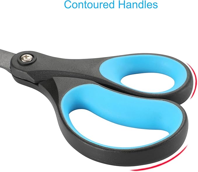 LIVINGO 2 Pack 8" Titanium Non-Stick Scissors, Professional Stainless Steel Comfort Grip, All-Purpose, Straight Office Craft Scissors for DIY(Blue/Black)