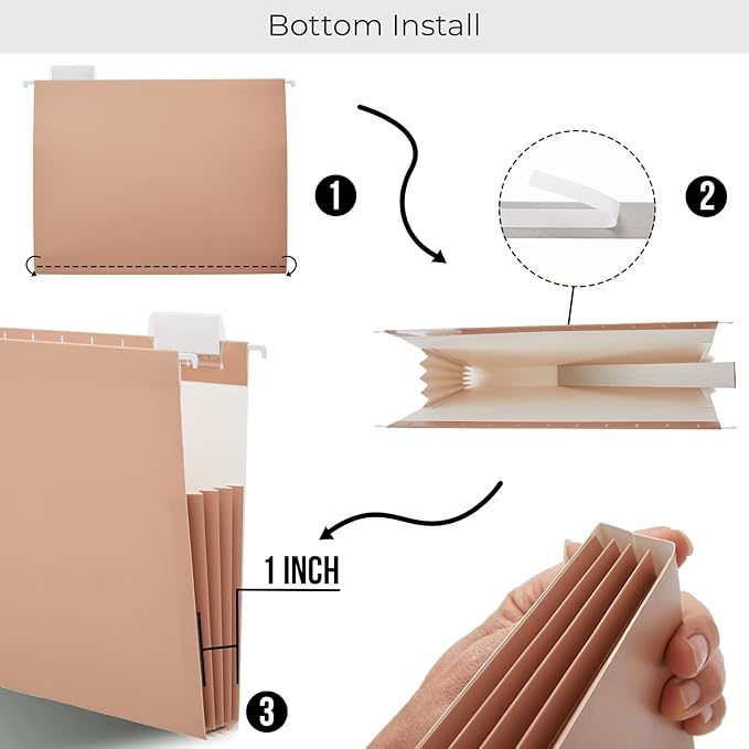 Y YOMA Letter Size - 24 Pack Extra Capacity Hanging File Folders Accordion Decorative File Folder Cute Colored Hanging Folder Organizer for Office Home with 1/5-Cut Adjustable Tabs, Natural Color