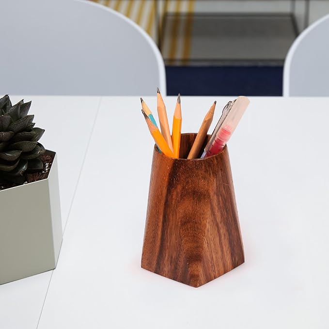 Acacia Wooden Pen Pencil Holder for Desk, Multi-purpose Pencil Cup for Office/School/Home, Pen Organizer Desk Accessories, Also Suitable for Makeup Brush Holder