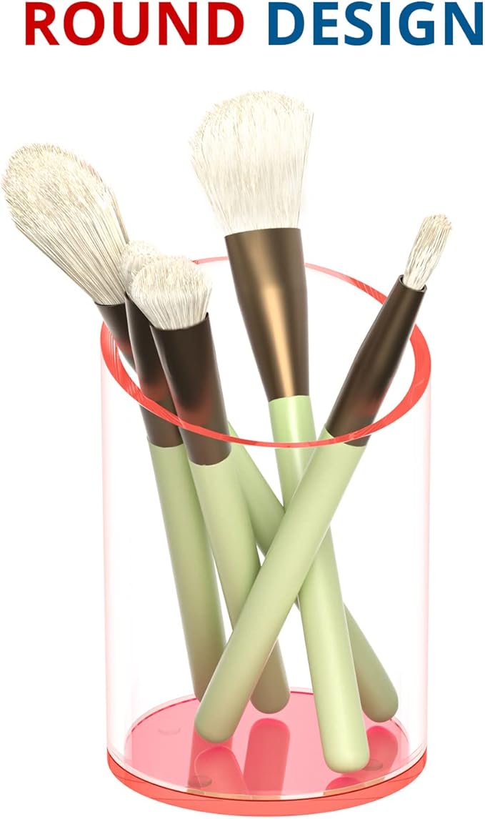 Pen Holder for Desk Organizer, Acrylic Makeup Brush Organizer Sanitizer Holder Pen and Pencil Holder for Office, Home, School, Neon Pink