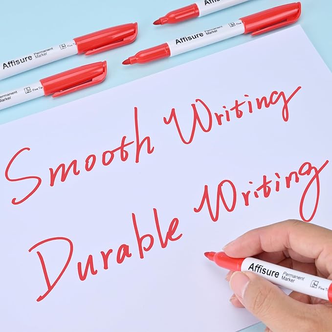 Red Permanent Markers Bulk, 75 Count, Quick Drying and Fade Resistant, Fine Point Marker works on Paper, Plastic, Metal, Wood, Perfect for Classroom, Home, Office