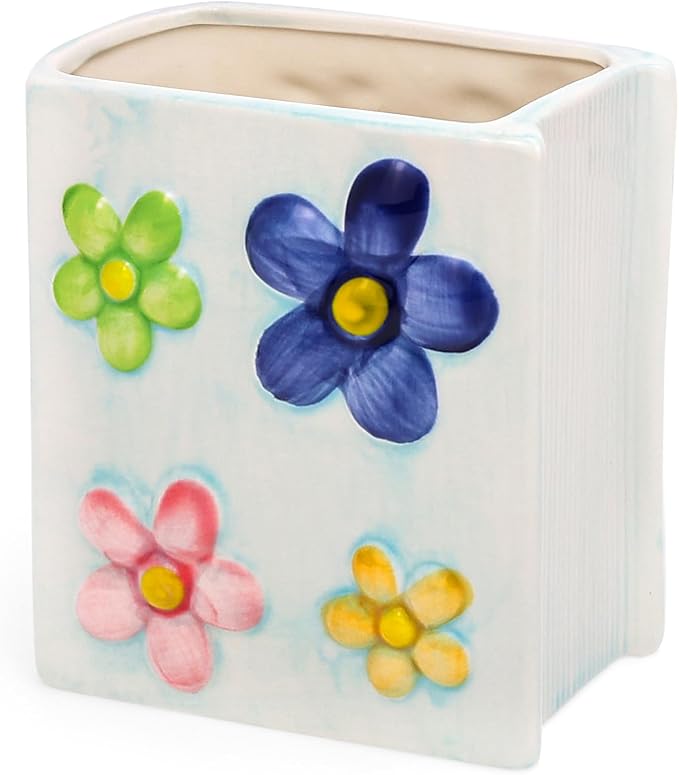 Book Vase Flower Pencil Cup Pen Holder For Office Desk Decorative Books Blue Flower Vase Cute Toothbrush Holders Home Decor Teacher Book Gifts for Women Small Makeup Brushes Holder