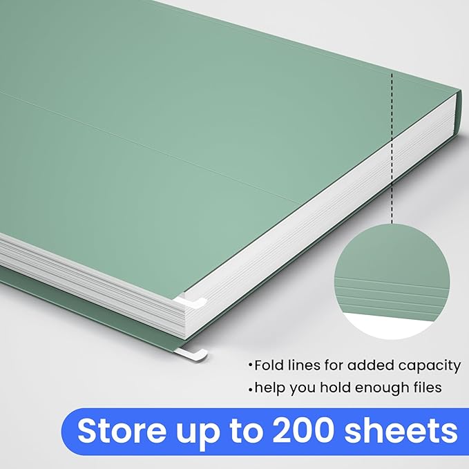 Hanging File Folders Letter Size, Metal File Frame with 50 Pcs Colored Hanging File Folders, 1'' Extension 1/5-Cut Tabs File Organizer Includes Hanging Folders for Desk Office Filing Cabinet