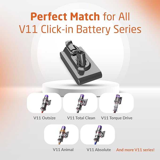 ELO V11 Battery Replacement – Compatible with Dyson V11 Click-in Models, V11 Animal, V11 Torque Drive, V11 Total Clean, V11 Outsize, SV15, SV16, SV22, SV28, SV29 – Part No. 970425-01