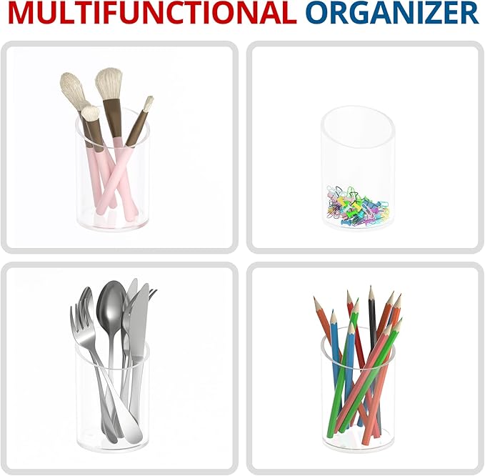 Pen Holder for Desk Organizer, Acrylic Makeup Brush Organizer Sanitizer Holder Pen and Pencil Holder for Office, Home, School, Clear