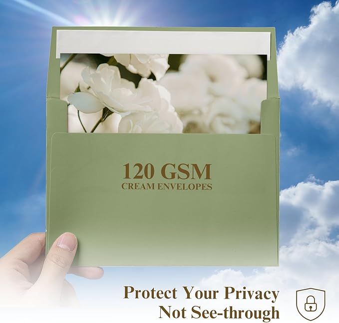 100 Pack A2 Sage Green Envelopes, Goefun 4.375 x 5.75 Greeting Card Envelopes 120 GSM, Self Seal Printable for 4.25 x 5.5 Cards, Photos, Invitations, Weddings, Graduation, Baby Shower