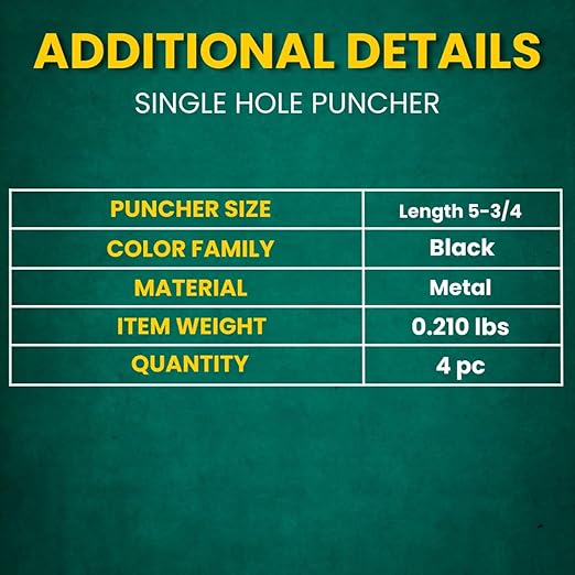 Always23 Single Puncher, 1-Hole Paper Punch 8 Sheet Capacity, Metal with Black Rubber Grip Handled, 1/4" Holes, Hole Punch for Paper, Single Hole Punch Metal, 4 Pack