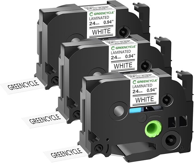 GREENCYCLE TZe-251 24mm Label Tape Compatible for Brother P-Touch TZe251 Label Maker Tape 24mm 0.94 Laminated White 1 Inch TZe TZ Tape for Ptouch PT-D600 D610BT P700 P710BT P750W, 3 Pack